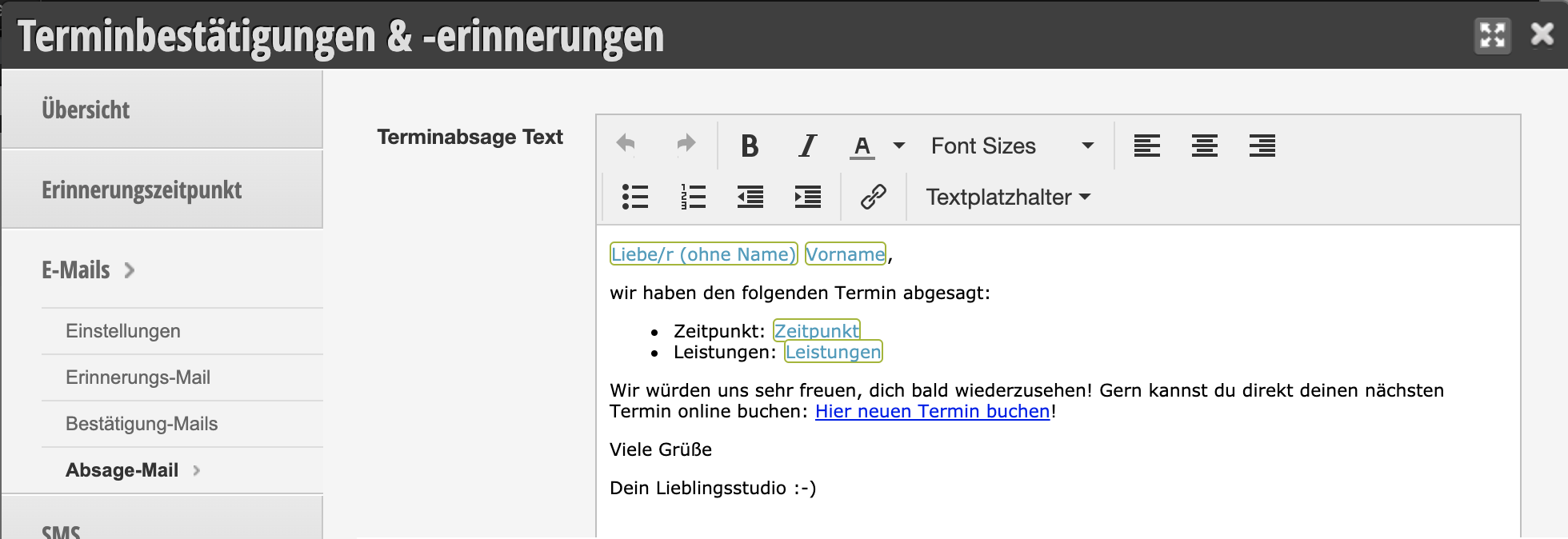 Absage Anfrage Keine Freien Kapazitäten Absage-Mail | Handbuch